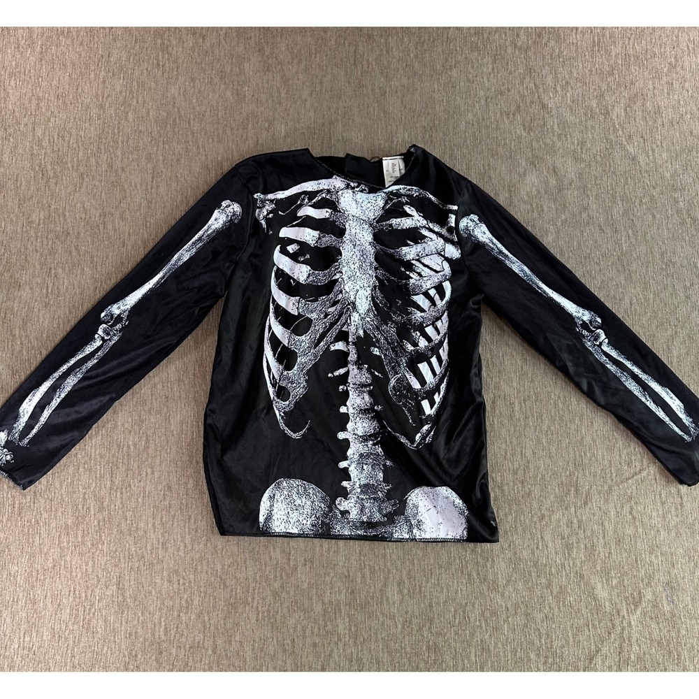 Target Skeleton Costume Shirt Kids One Size Black White Long Sleeve Halloween